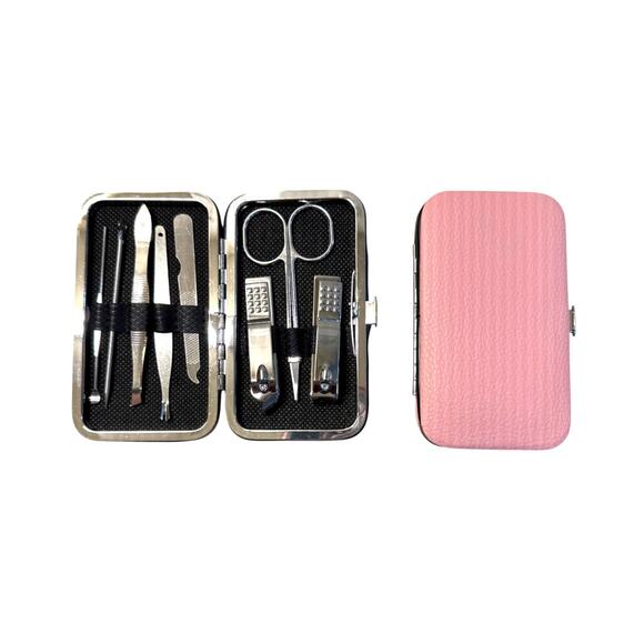no brand Other - Nails Manicure Travel 8pc Mini Grooming Set Scissors Clippers Pink Hard Case